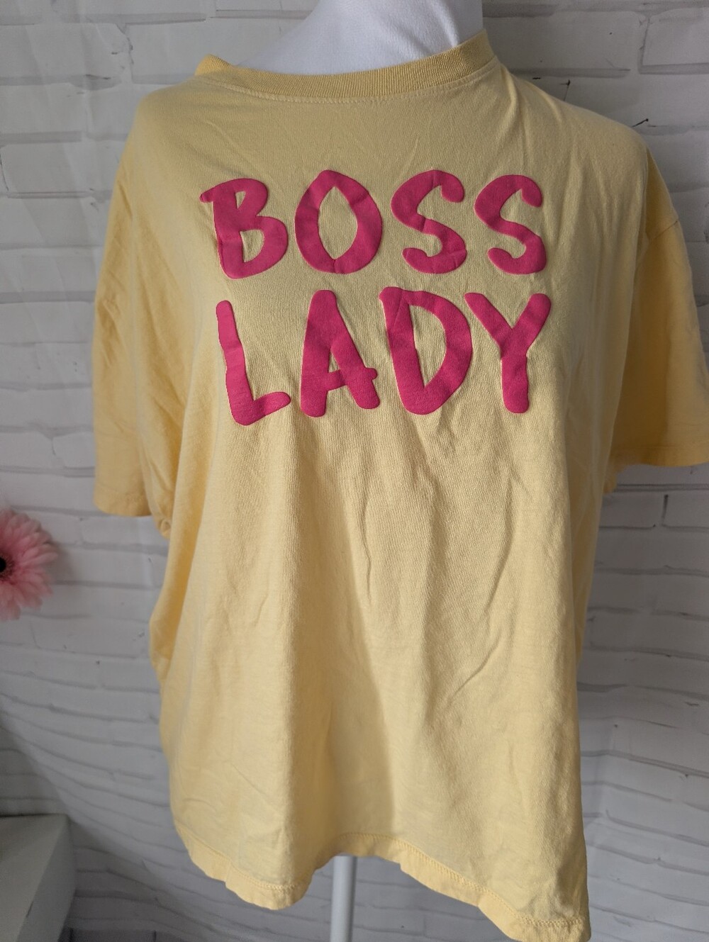 Boss Lady Graphic Tee - Yellow with Pink Print